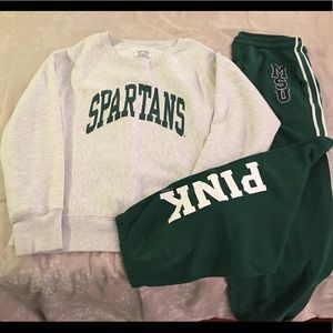 MSU cozy crew and VS Pink sweatpants